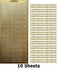 10 Sheets - Gold Happy Birthday Peel Off Sticker Craft Stickers 388600