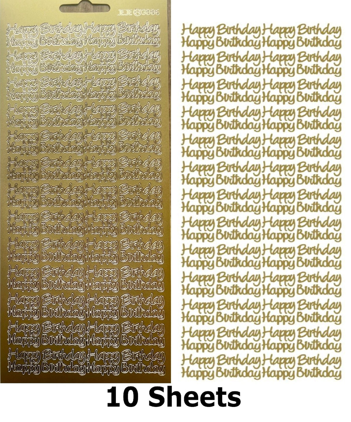 10 SHEETS - Gold Happy Birthday Peel Off Sticker Craft Stickers 388600