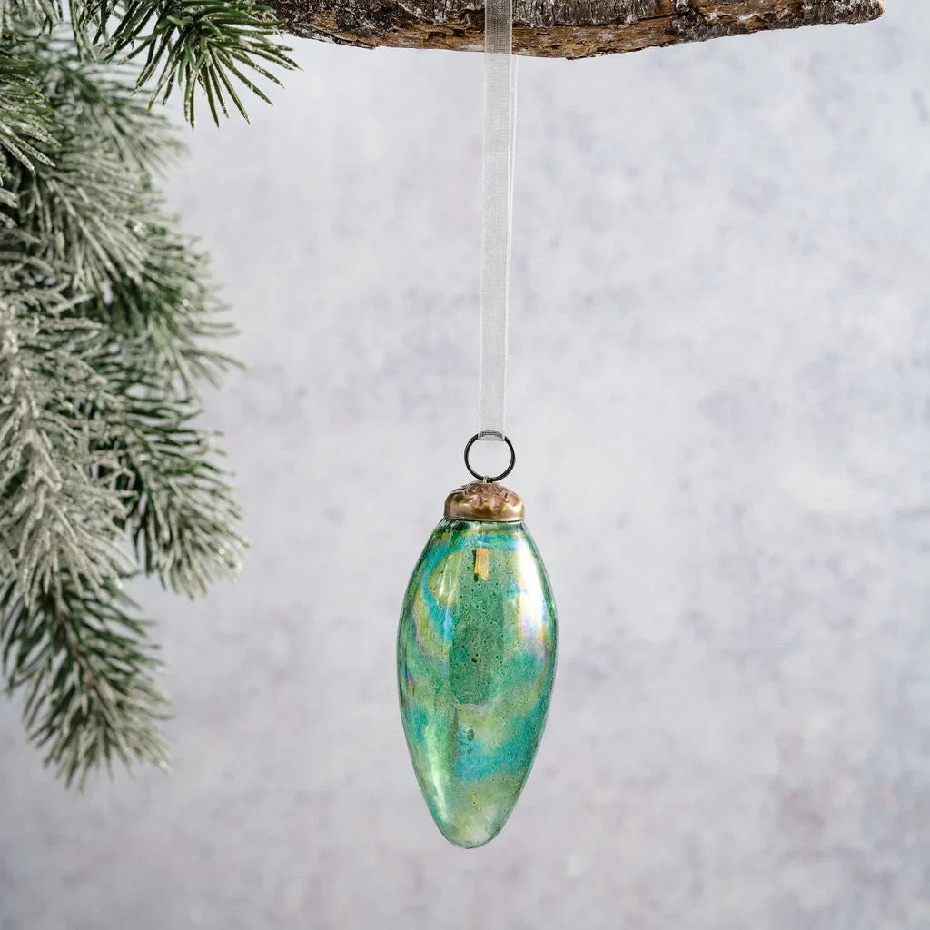 2 Pack Conical Glass Handcrafted Baubles Premium Traditional Christmas Tree - 2 Pack Emerald Lustre