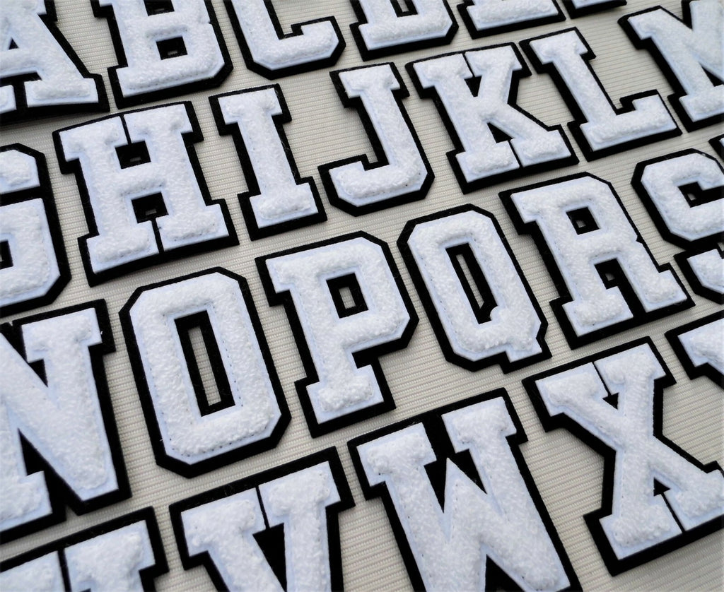 Large 3D White Varsity Chenille Patch Letter Patches Iron Sew on Alphabet 7cm