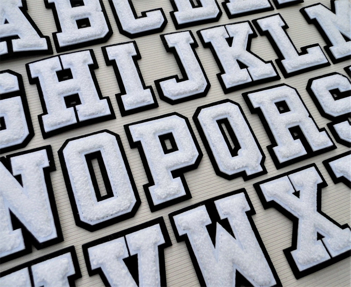 Large 3D White Varsity Chenille Patch Letter Patches Iron Sew on Alphabet 7cm