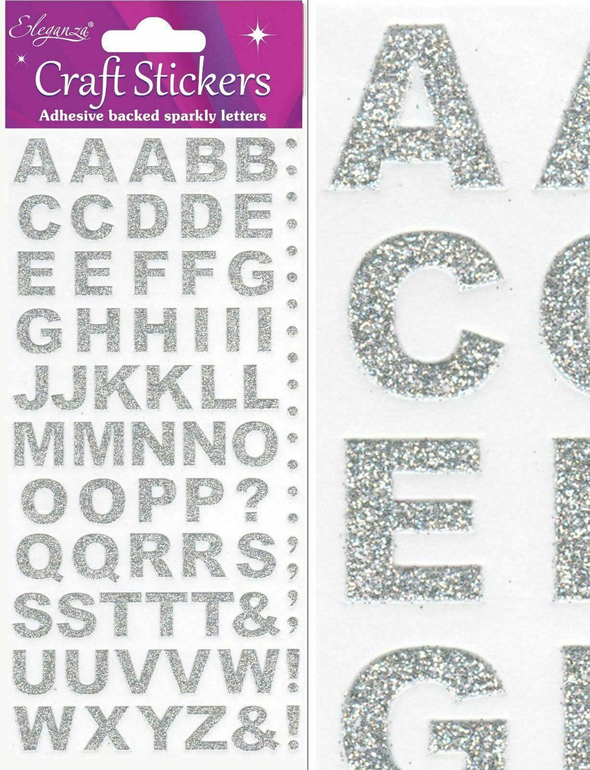 Self Adhesive Glitter Diamante Letters Number Alphabet Stickers Peel Off - Alphabet Silver Bold
