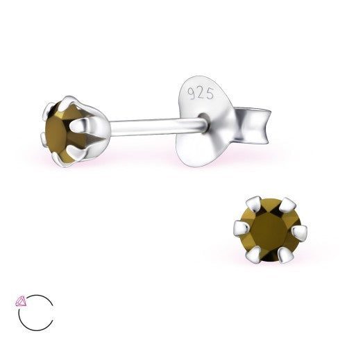 925 Sterling Silver Crystal Studs Earrings Choice of Colours 083 - Dorado