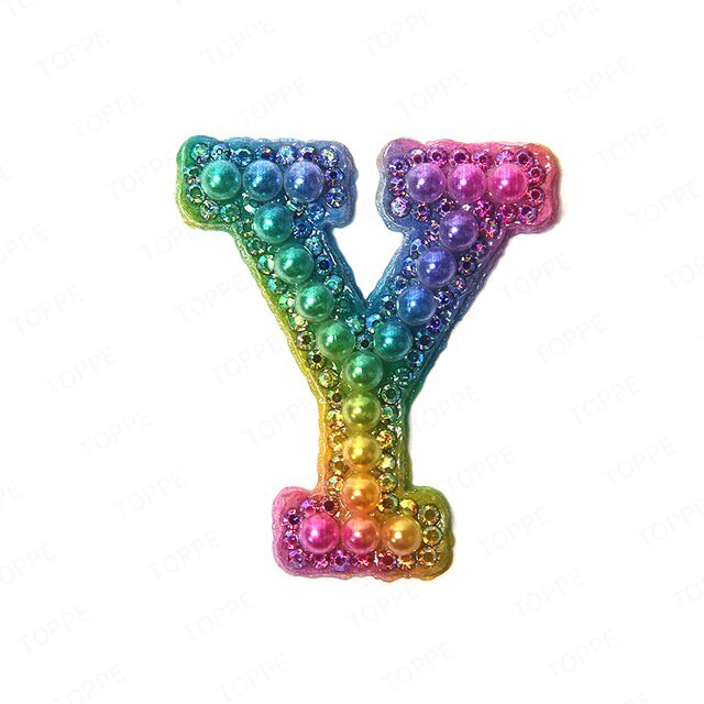 Rainbow Pearl Rhinestone Letter Patch Patches Iron on Sew on Alphabet Crystal