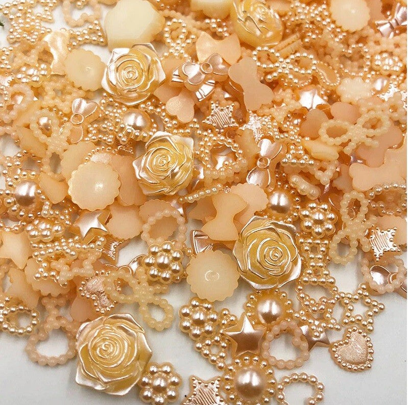 100 x Flatback Mixed Pearl Resin Embellishments Craft Scrapbook Decoupage - Peach