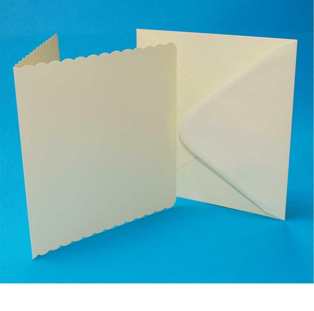 Blank Cards With Envelopes Wedding Baby Craft Scrapbook Christmas Gift Decoupage - Ivory Scalloped 6x6 Inch (150mm x 150mm)