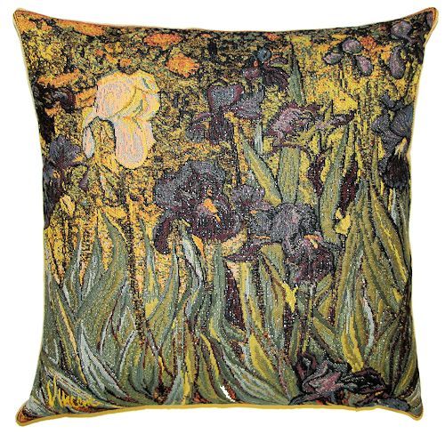 ARTIST VAN GOGH STARRY NIGHT SUNFLOWERS BELGIAN TAPESTRY CUSHION COVERS 14"x14" - Irises left panel
