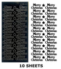 10 Sheets - Black Gloss Merry Christmas Peel Off Sticker Card Craft Stickers