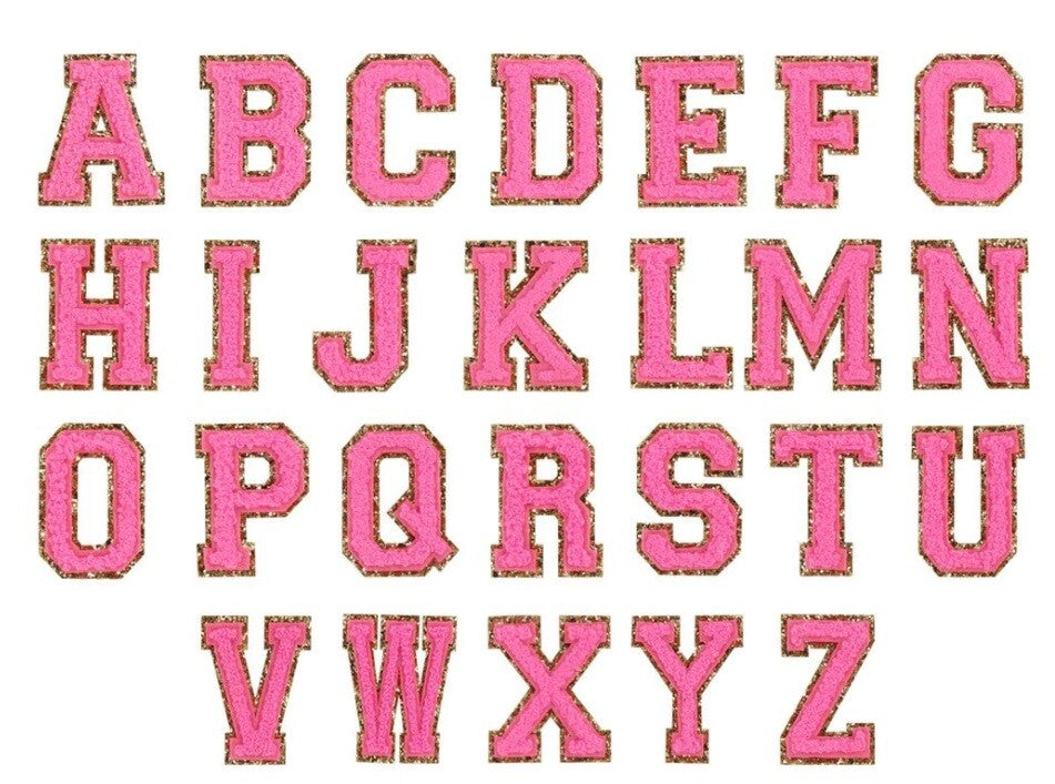 8cm Large Pink Gold Chenille Patch Letter Patches Iron on Sew on Alphabet