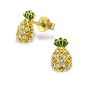 925 Sterling Silver Fruit Strawberry Banana Pineapple Stud Earrings & Gift Box - Pineapple Gold 6x9mm