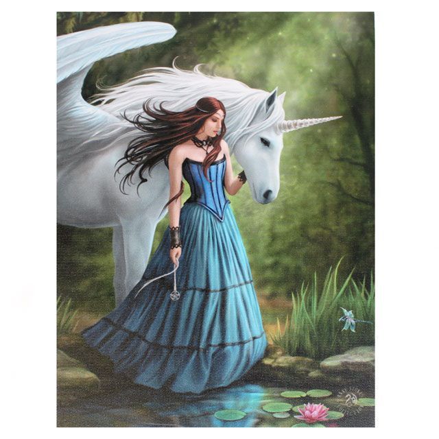 UNICORN 'ENCHANTED POOL' CANVAS MYTHICAL MAGICAL PLAQUE BY ANNE STOKES WALL ART
