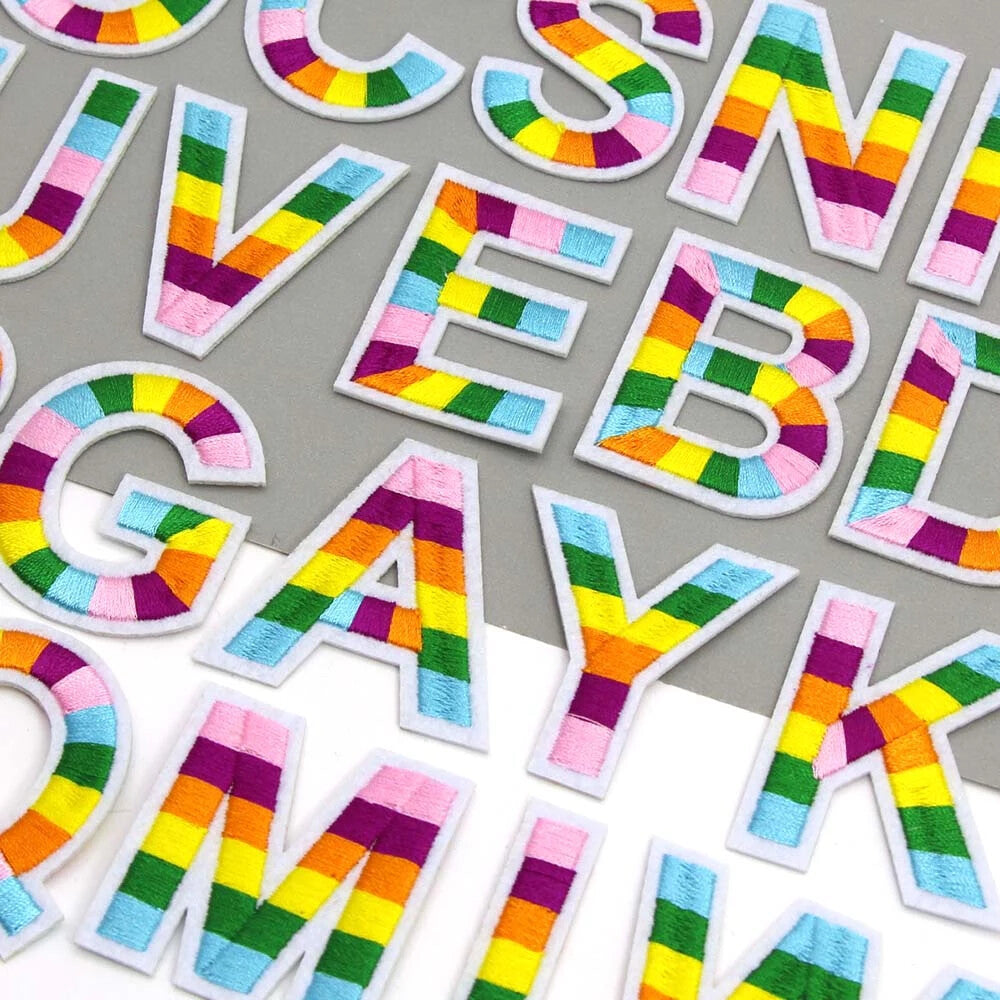 Multi Colour Rainbow Letter Patch Patches Iron on Sew on Alphabet Letter 5cm