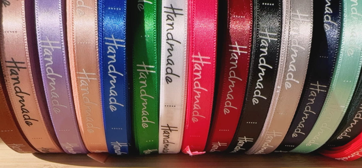 20 Meter Roll " Handmade" Print Satin Ribbon Full Whole Roll Sew On Label