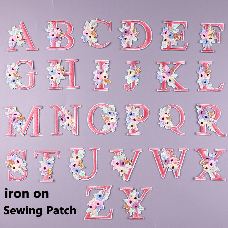 Flower Letter Patch Iron on or Sew on Alphabet Embroidery Clothing Patches Craft