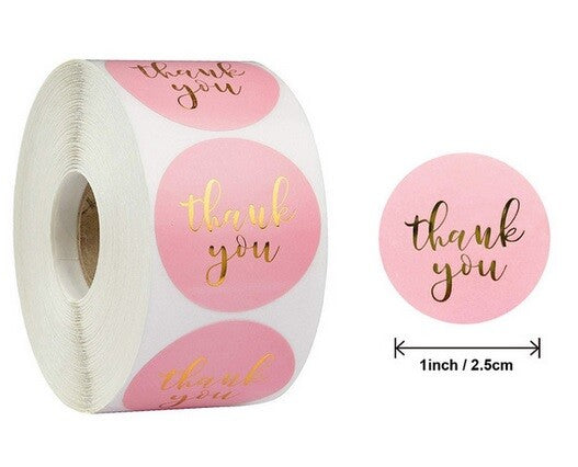 Round Labels 'Thank You' Handmade Gift Craft Seal 5 Designs Stickers 2.5cm - Pink Thank You