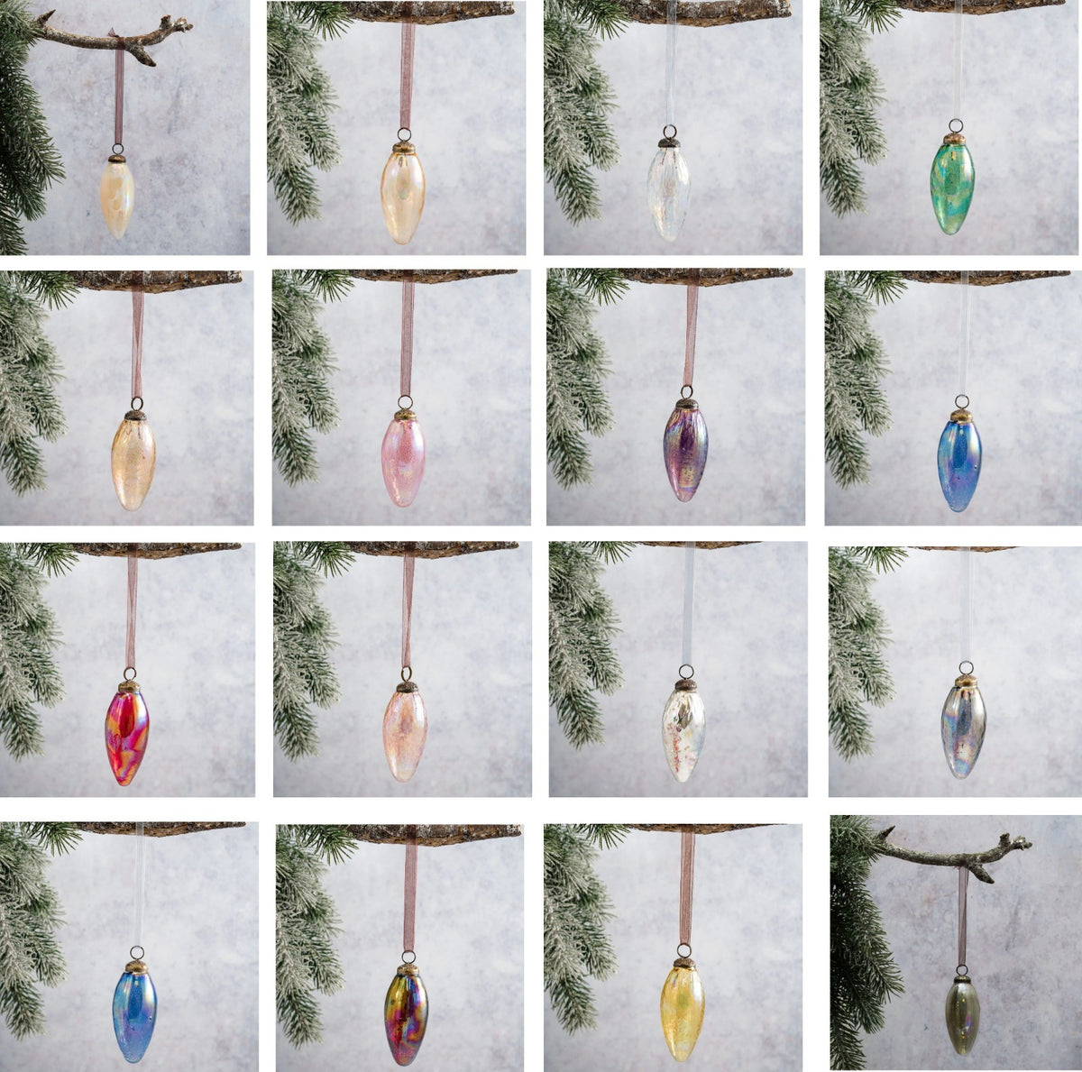2 Pack Conical Glass Handcrafted Baubles Premium Traditional Christmas Tree