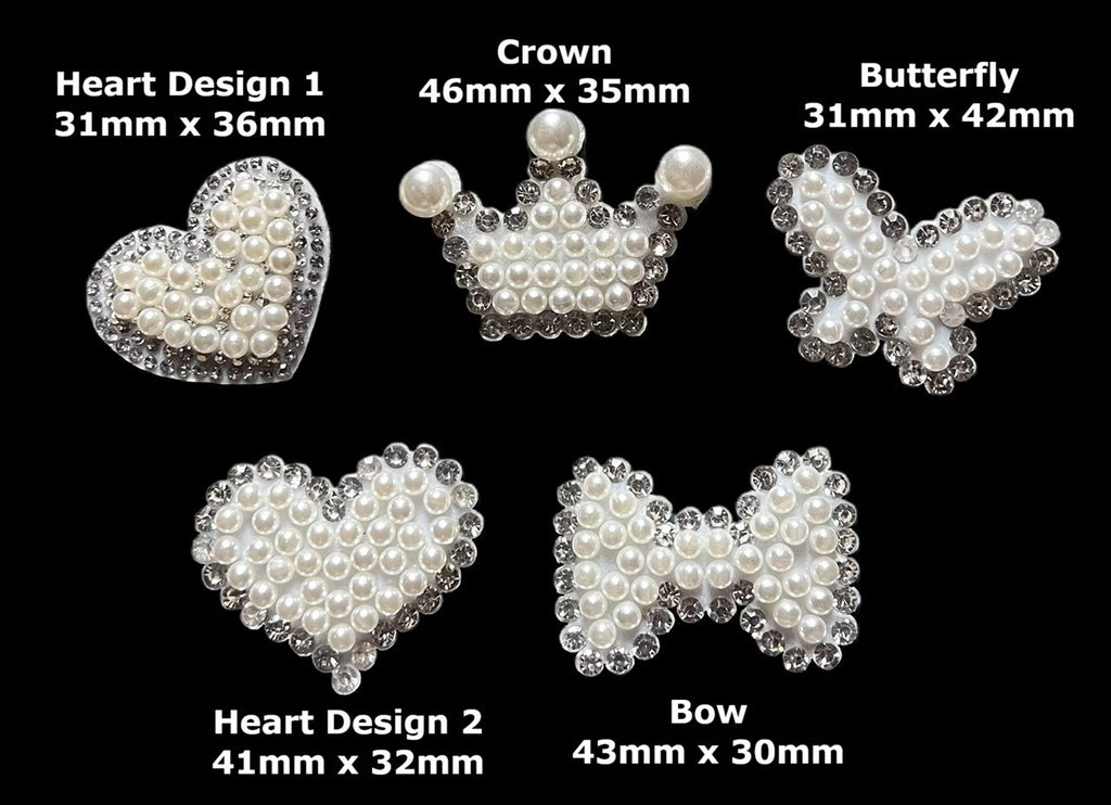 Heart Bow Crown Butterfly Hearts Pearl Rhinestone Patch Glue on / Sew on Patches - Bow