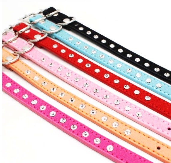 Suede Leather Dog Collar Diamante Puppy Bling Yorkie Teacup Chihuahua & Upwards