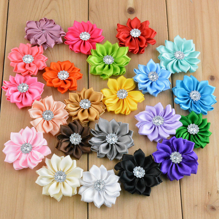 Large Satin Flowers Rhinestone Centre 4cm / 1.5" Satin Flower Rosettes Craft