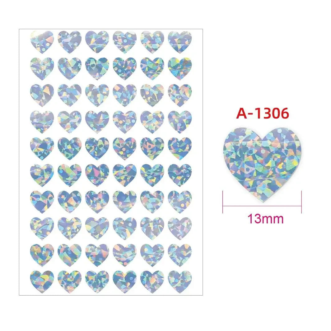 Heart Stickers Peel and Stick Hearts Laser Hologram Holographic Glitter 13mm - Silver (A1306)