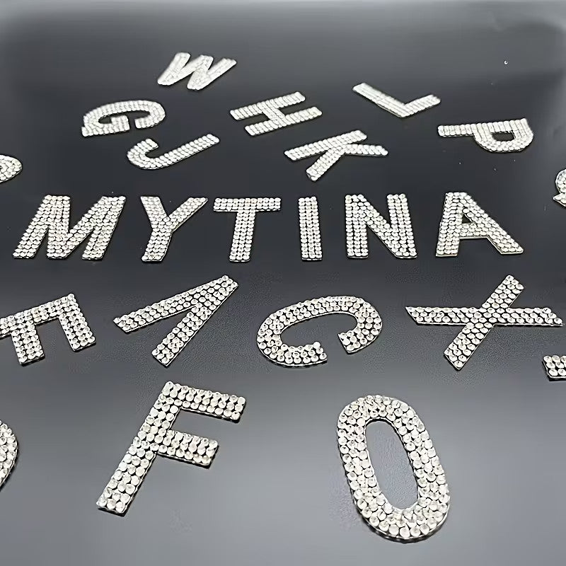 Silver Rhinestone Patches Letter Alphabet Patch Iron on / Glue on / Sew on 4cm