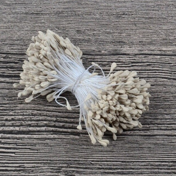 Artificial Matte Flower Heart Stamen Double Head Eco Friendly Wedding Craft 5mm - Cream