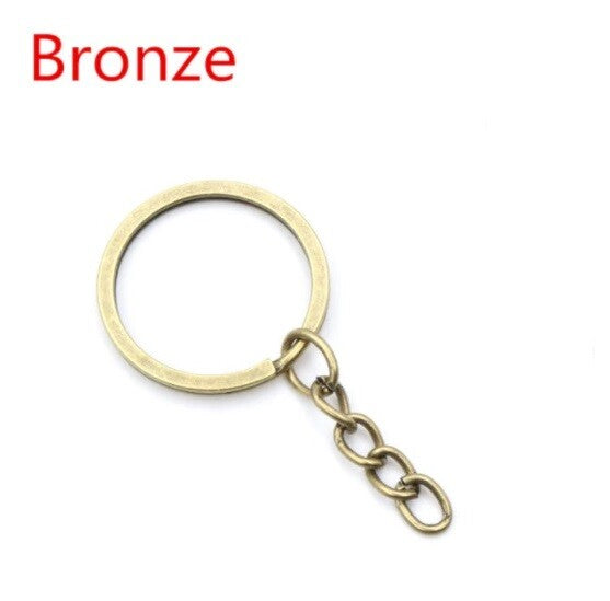 Flat 25mm Split Ring Keyring, 50mm Keychain Bronze Rhodium Gold Rose Black Craft - Bronze