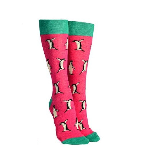 Sock Society Cotton Soft Stretchy Christmas Socks One Size Fits all (Adult 5-12) - Penguin Pink 1 Pair