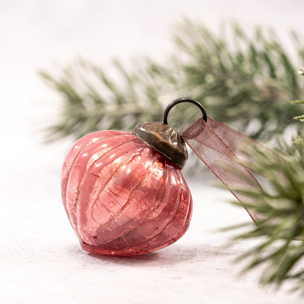 6 Pack Small Glass Handcrafted Baubles Premium Traditional Christmas Tree Craft - Set of 6 Small Mauve Crackle Glass Lanterns