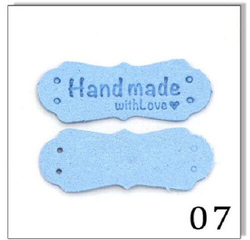 Faux Suede Leather Labels Hand Made with Love Clothing Tag Label Tags 41x16mm - Design 7