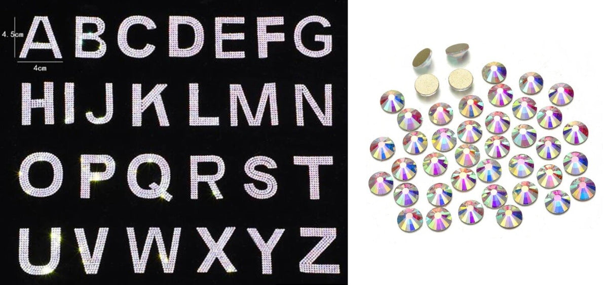 Crystal Sparkle Rhinestone Letter Patch Patches Iron on Alphabet Hotfix Gems - AB Crystal