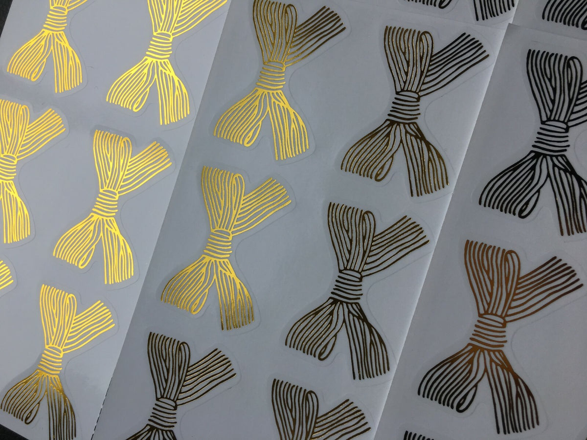 Gold Bow Stickers Seals Wedding Birthday Present Handmade Gift Craft 4.5x3cm