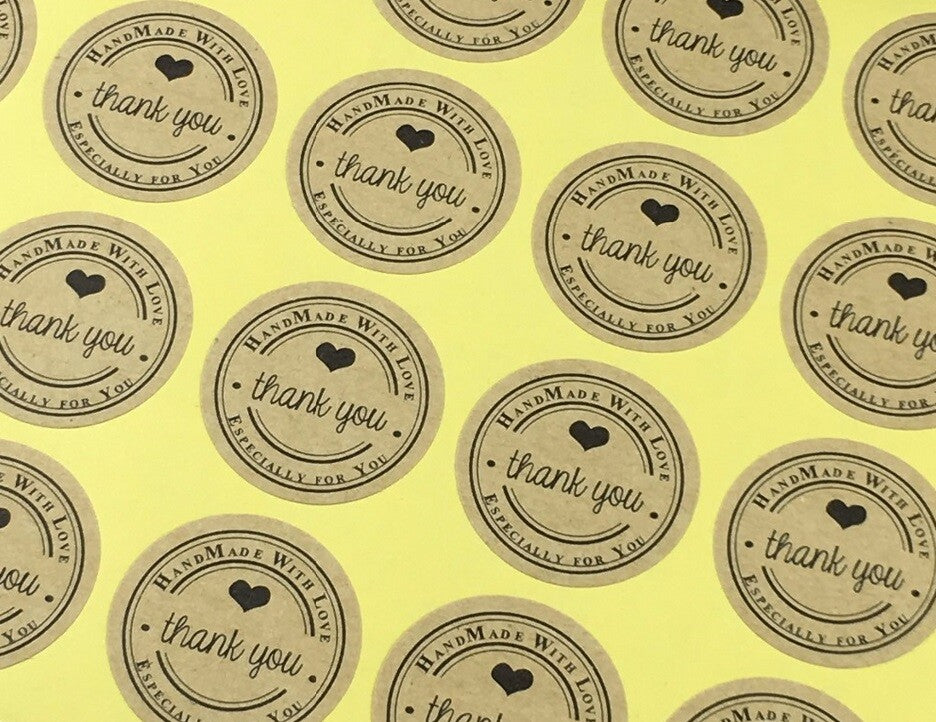 Round Paper Labels Thank you Hand made with love Gift Food Craft Stickers 3cm