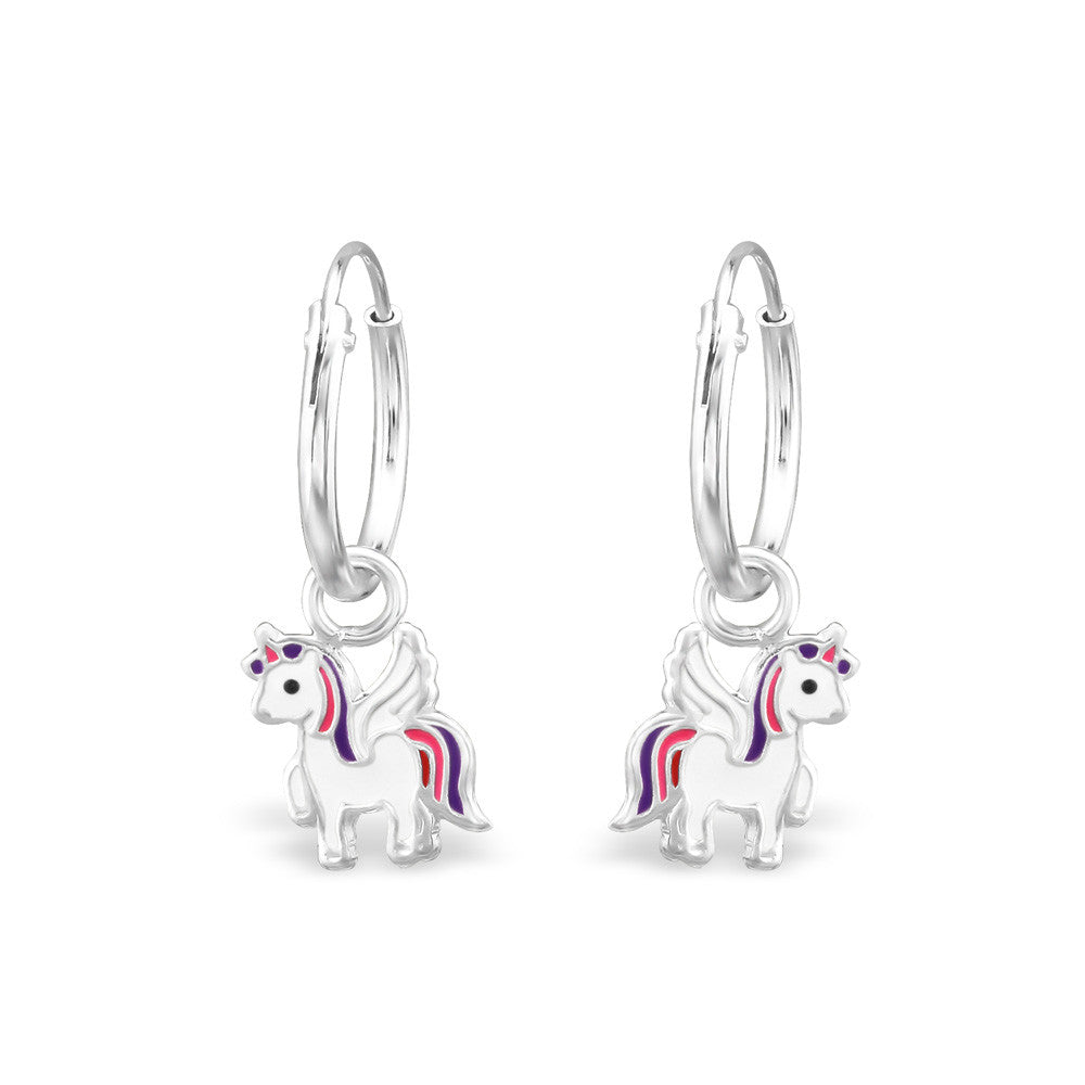 925 Sterling Silver Unicorn Pegasus Earrings & Gift Box - Pegasus Hoops