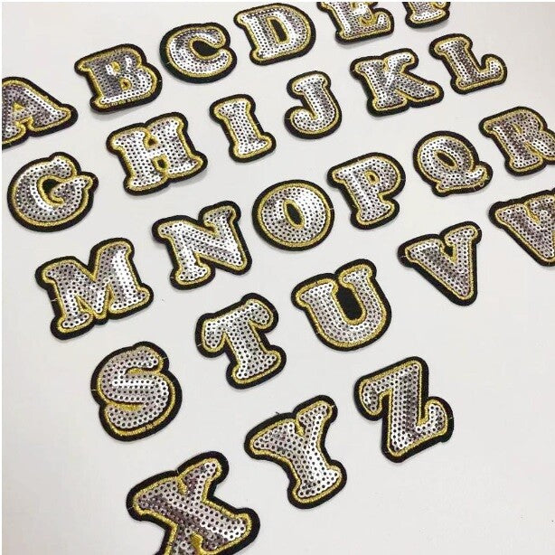 Sequin Letter Patch Patches Iron or Sew on Alphabet Sequins Silver Embroidery