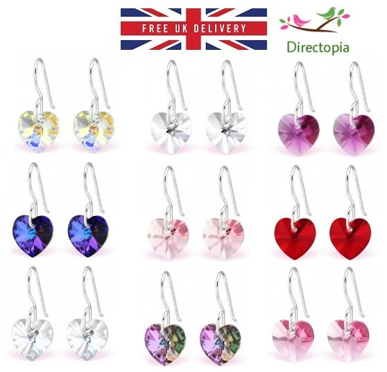 925 Sterling Silver Dangle Drop Heart Earrings & Gift Box