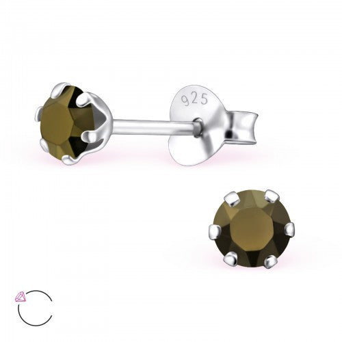 925 Sterling Silver Crystal 4mm Studs Earrings & Gift Bag 390 - Dorado