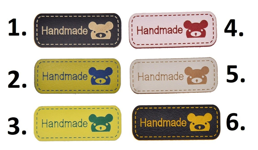 Faux Leather Labels Hand Made With Love Sew On Clothing Tags 50x15mm, Round & Bear - Bear Colour 6