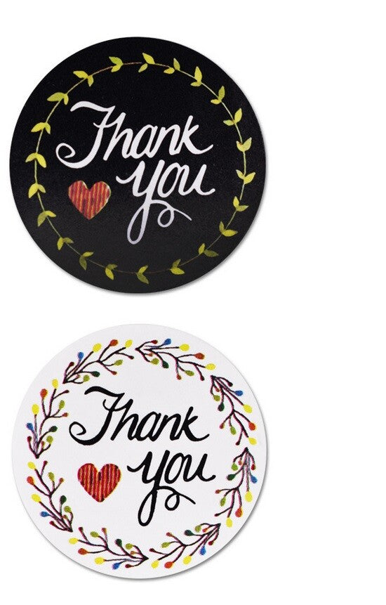 Round Labels 'Thank You' Mixed Handmade Gift Craft Seal Flower Stickers 2.5cm - Black & White Mixed