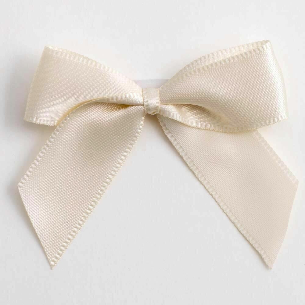 Self Adhesive 5cm Bow Satin Bows Sticky Pre-Tied 16mm Ribbon Craft Wedding - Cream