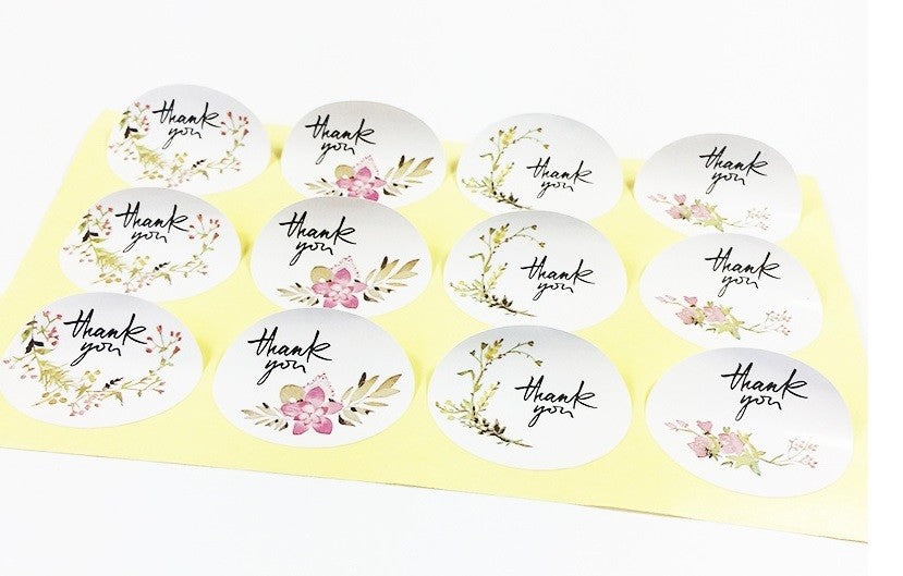 Oval Paper Labels 'Thank You' Botanical Vintage Gift Food Kraft Craft Stickers