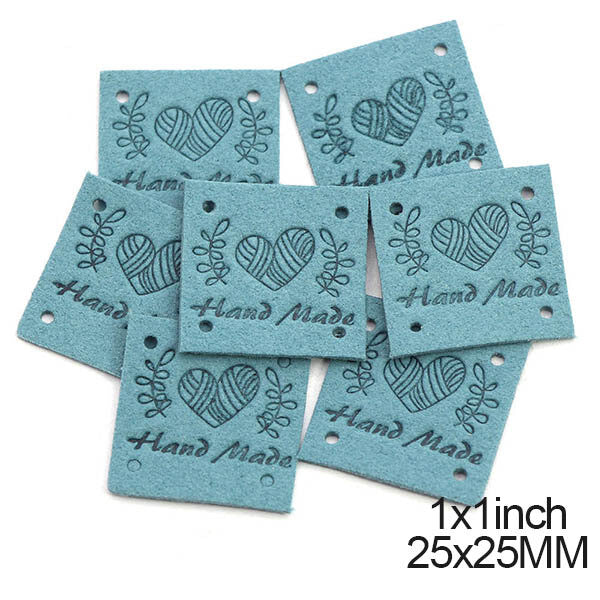 Faux Suede Square Labels Hand Made Heart Clothing Tag Label Tags 25x25mm - Design 6