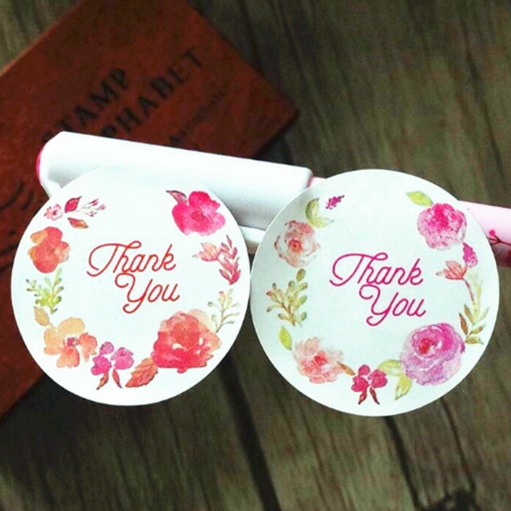 Round Thank You Stickers Floral Flower Design Gift Food Wedding Craft Seal label