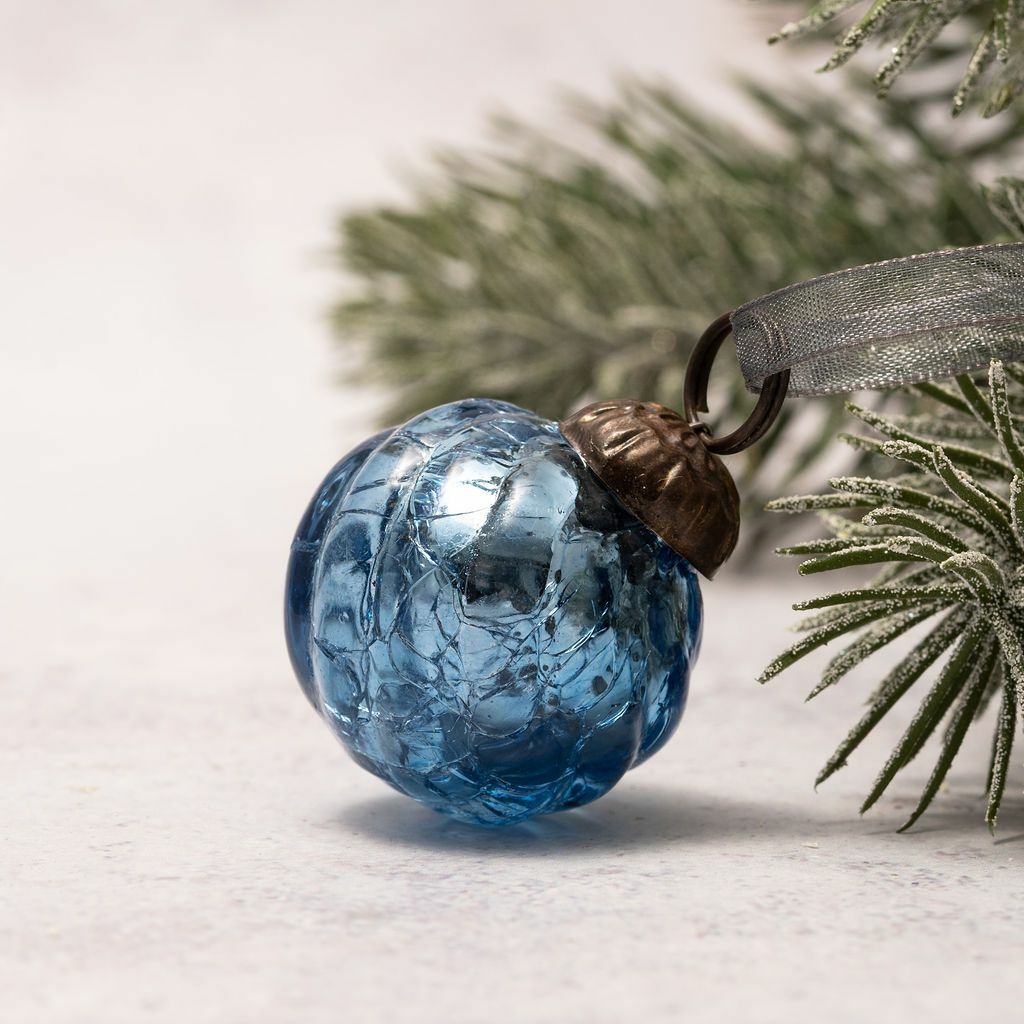 6 Pack Small Glass Handcrafted Baubles Premium Traditional Christmas Tree Craft - Set of 6 Small Crackle Sky Swirls