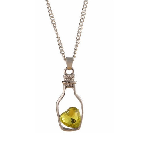 Cute Love Heart in a Bottle Message Pendant Austrian Crystal Necklace Kawaii - Light Yellow