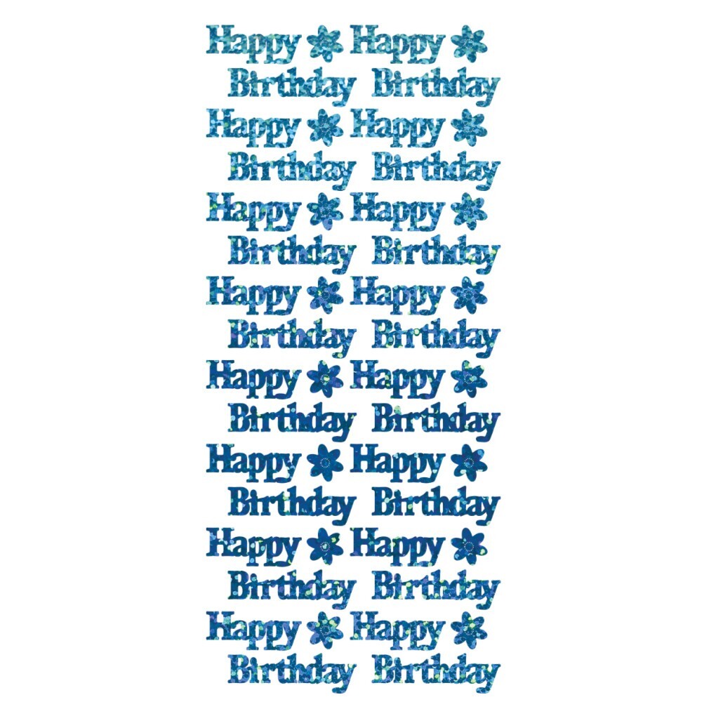 Happy Birthday Diamond Sparkle Peel Off Sticker Card Making Craft Stickers - Light Blue