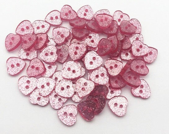 Glitter Heart Buttons Handmade Craft & Sewing Mixed & Non-Mixed 2 Hole 12x13mm - Light Pink