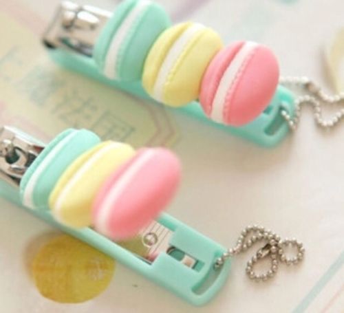 French Macaron Nail Clippers with Keychain Manicure Pedicure Fashion Kawaii