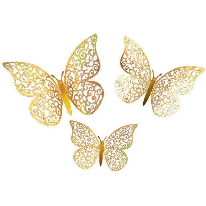 3D Adhesive Butterflies Pack of 12 - Card Making Cake Craft Wall Art Decoration - Gold Iridescent