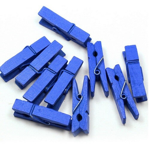 Small Craft Wooden Peg Clip Hanging Multiple Colours Card Wedding Photo Pegs - Dark Blue